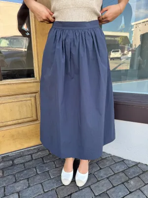 Navy Poplin Midi Skirt