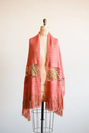 1950s Salmon Knit Fringe Shawl