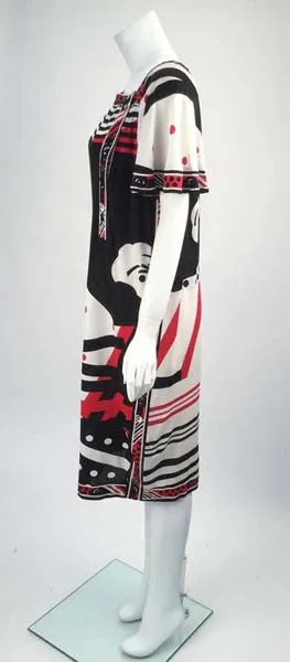 1960s Leonard Silk Black and Red Print Dress