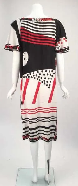 1960s Leonard Silk Black and Red Print Dress