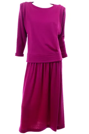 1980s Norma Walters Vintage Magenta Fuchsia Pink Knit 2 Piece Dress