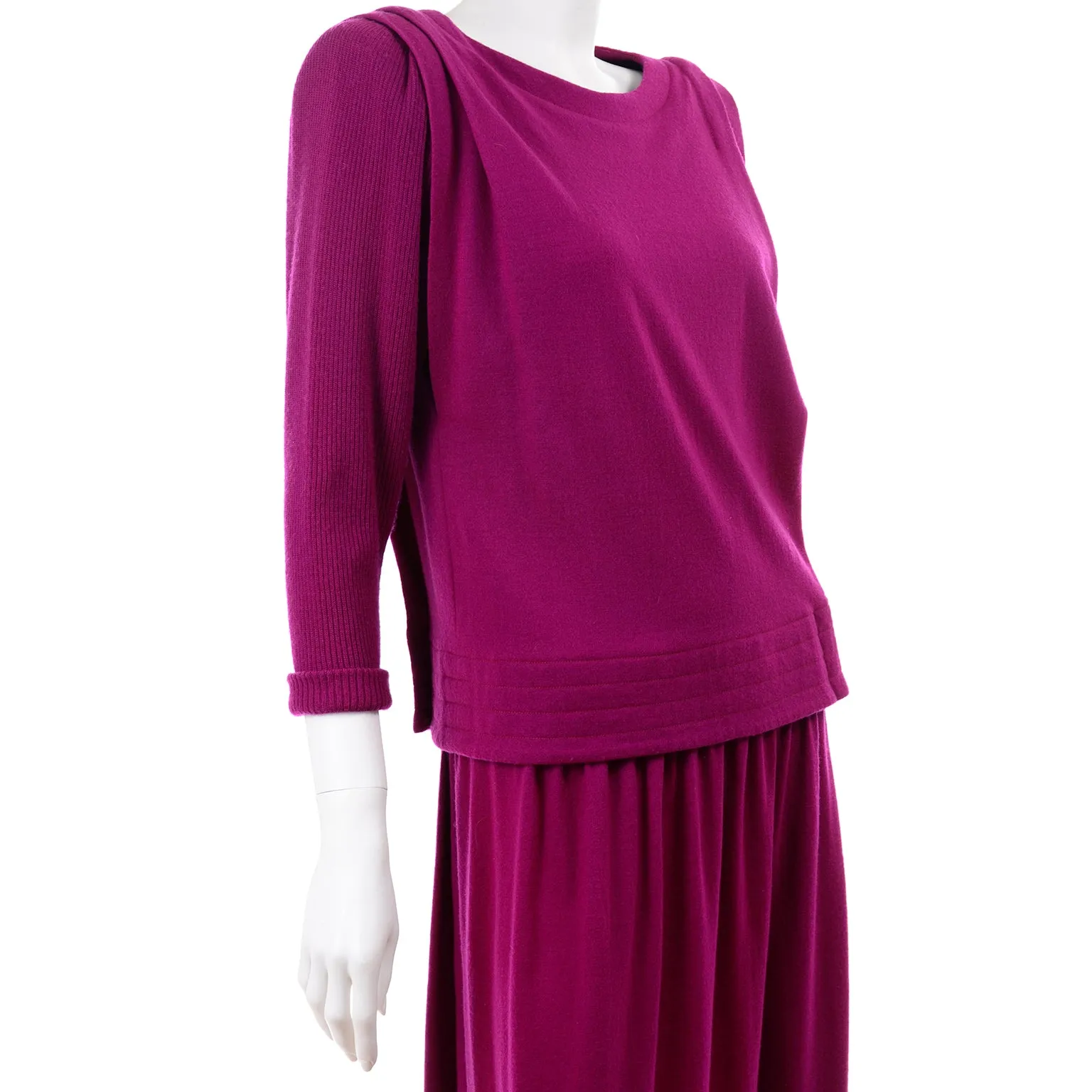 1980s Norma Walters Vintage Magenta Fuchsia Pink Knit 2 Piece Dress