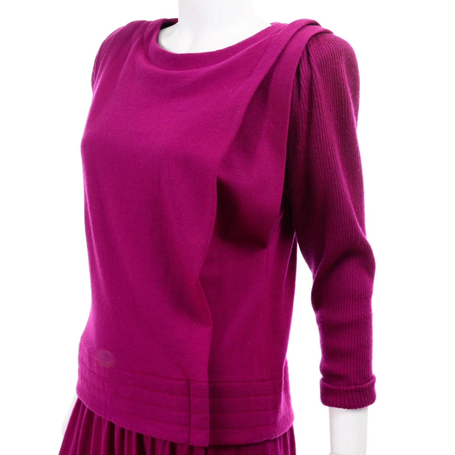 1980s Norma Walters Vintage Magenta Fuchsia Pink Knit 2 Piece Dress