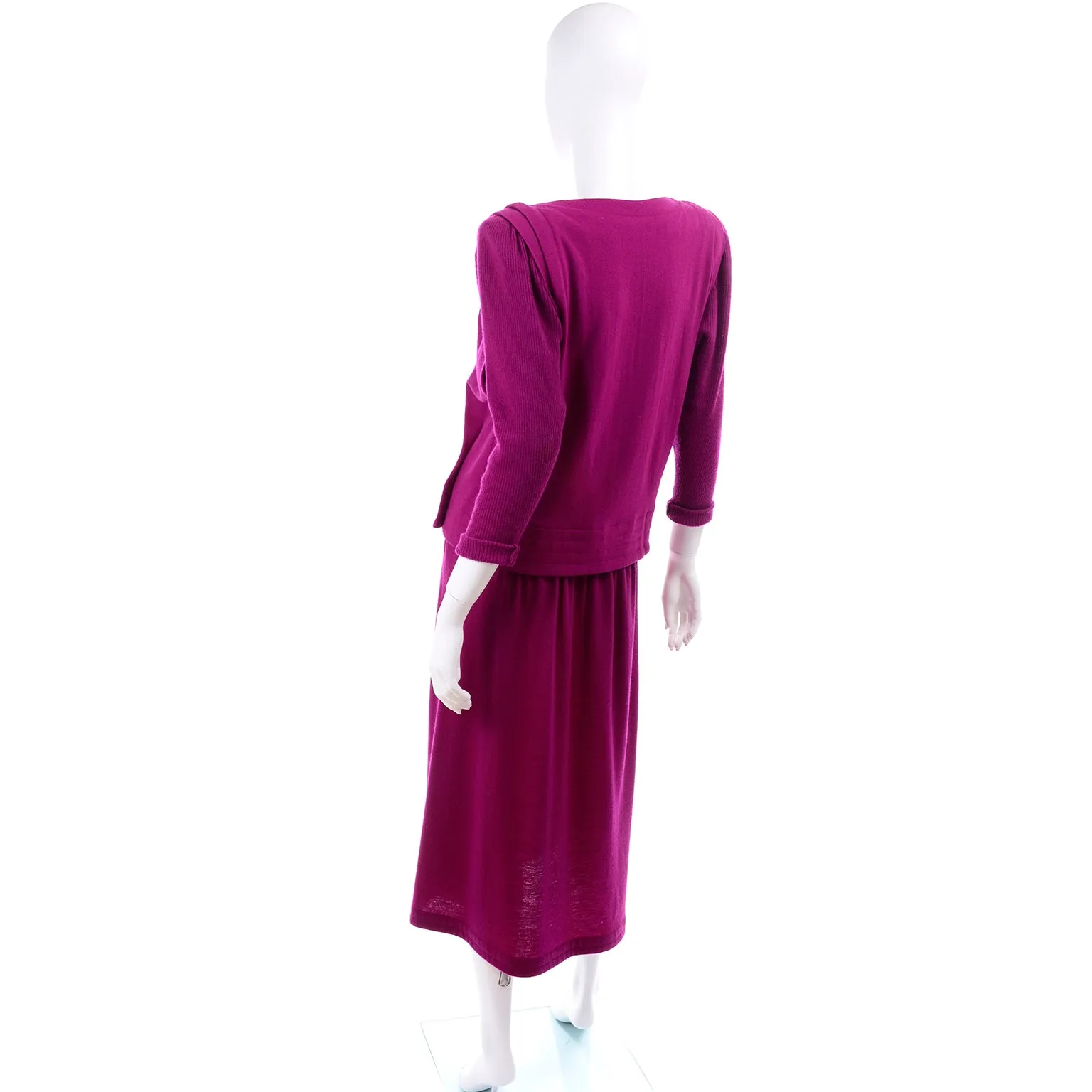 1980s Norma Walters Vintage Magenta Fuchsia Pink Knit 2 Piece Dress