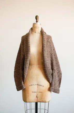 1980s Peruvian Mocha Knit Shawl Cardigan