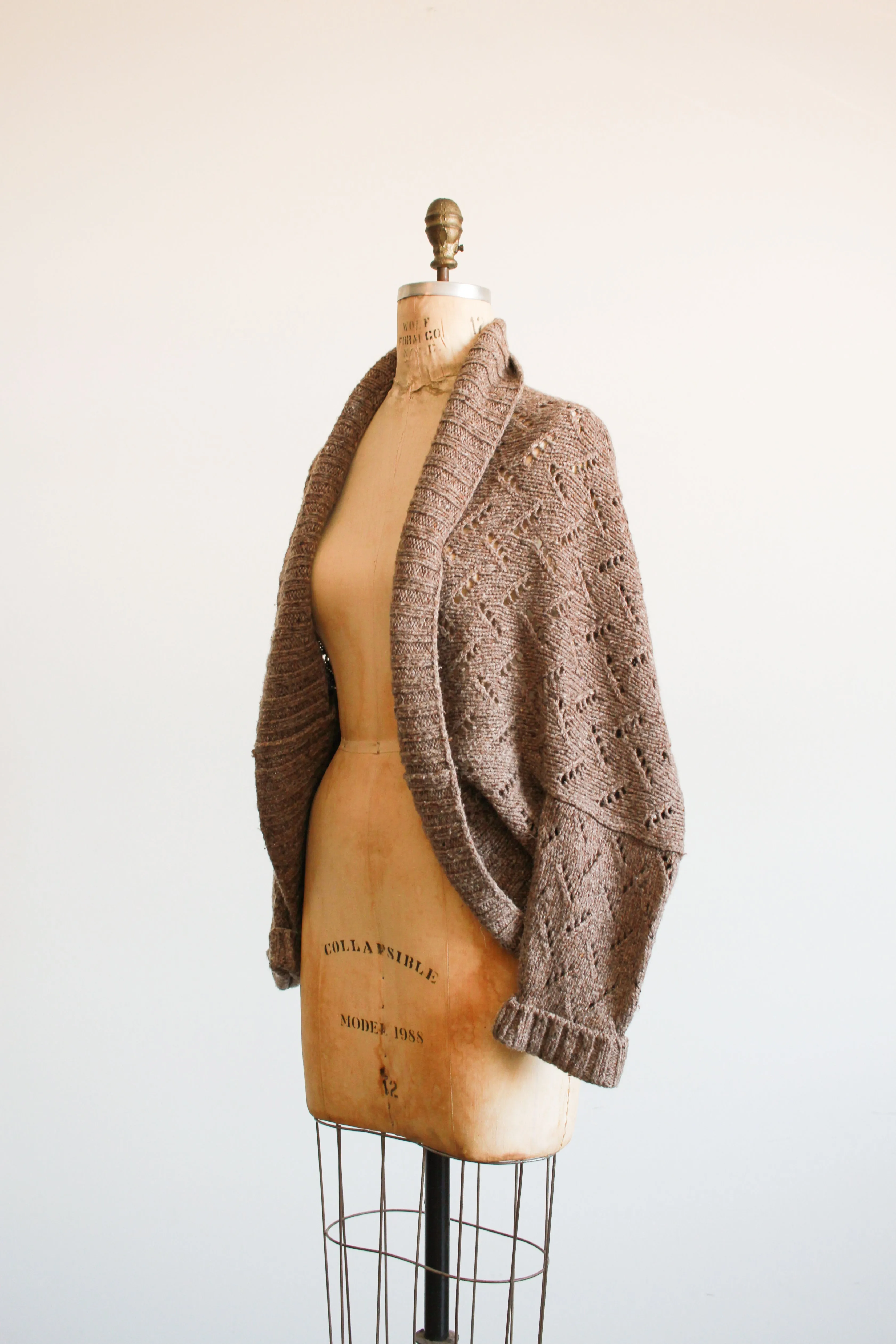 1980s Peruvian Mocha Knit Shawl Cardigan