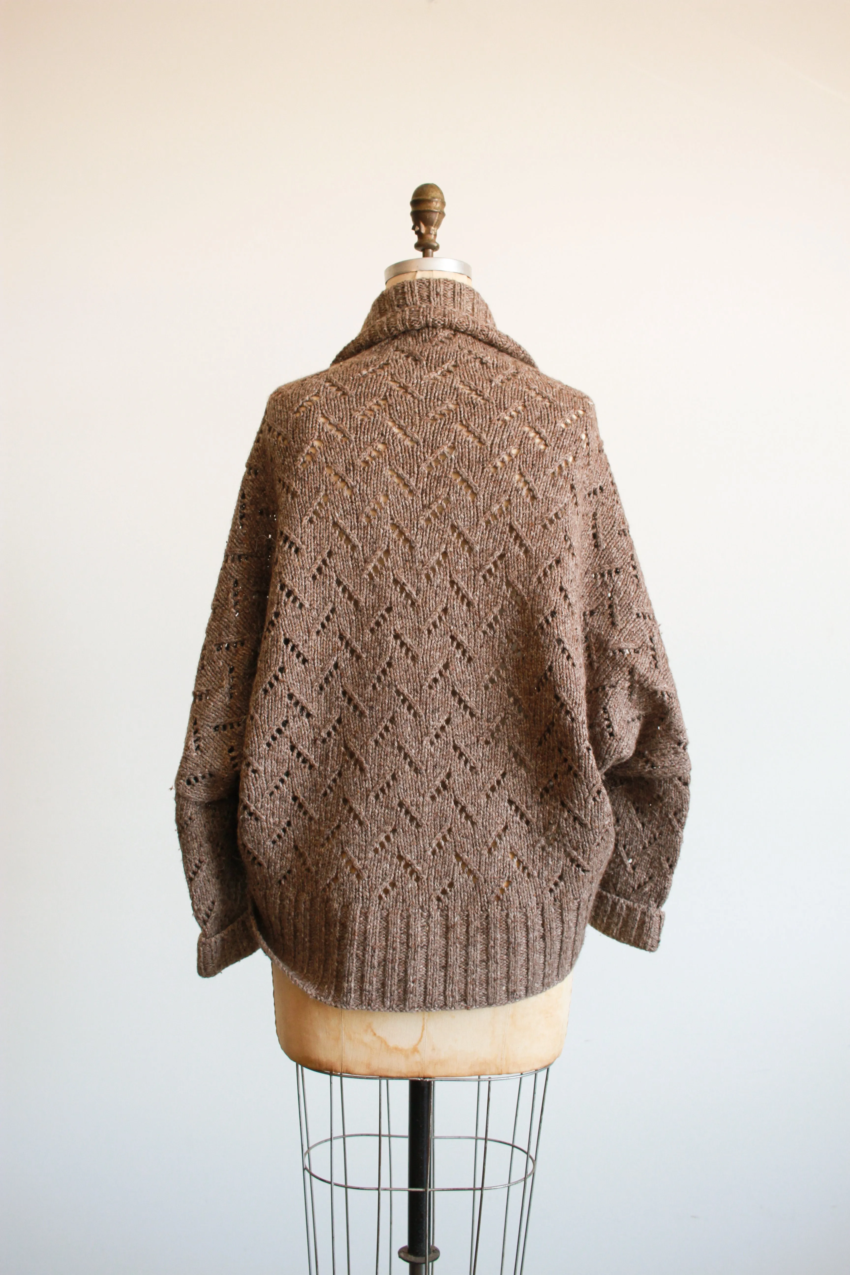 1980s Peruvian Mocha Knit Shawl Cardigan