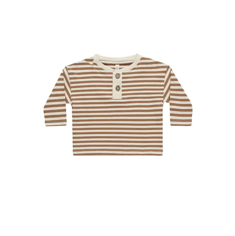 4-5 Years - Long Sleeve Henley Tee || Cinnamon Stripe by Quincy Mae