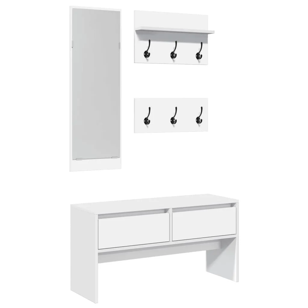 4 Piece Hallway Furniture Set White Engineered Wood