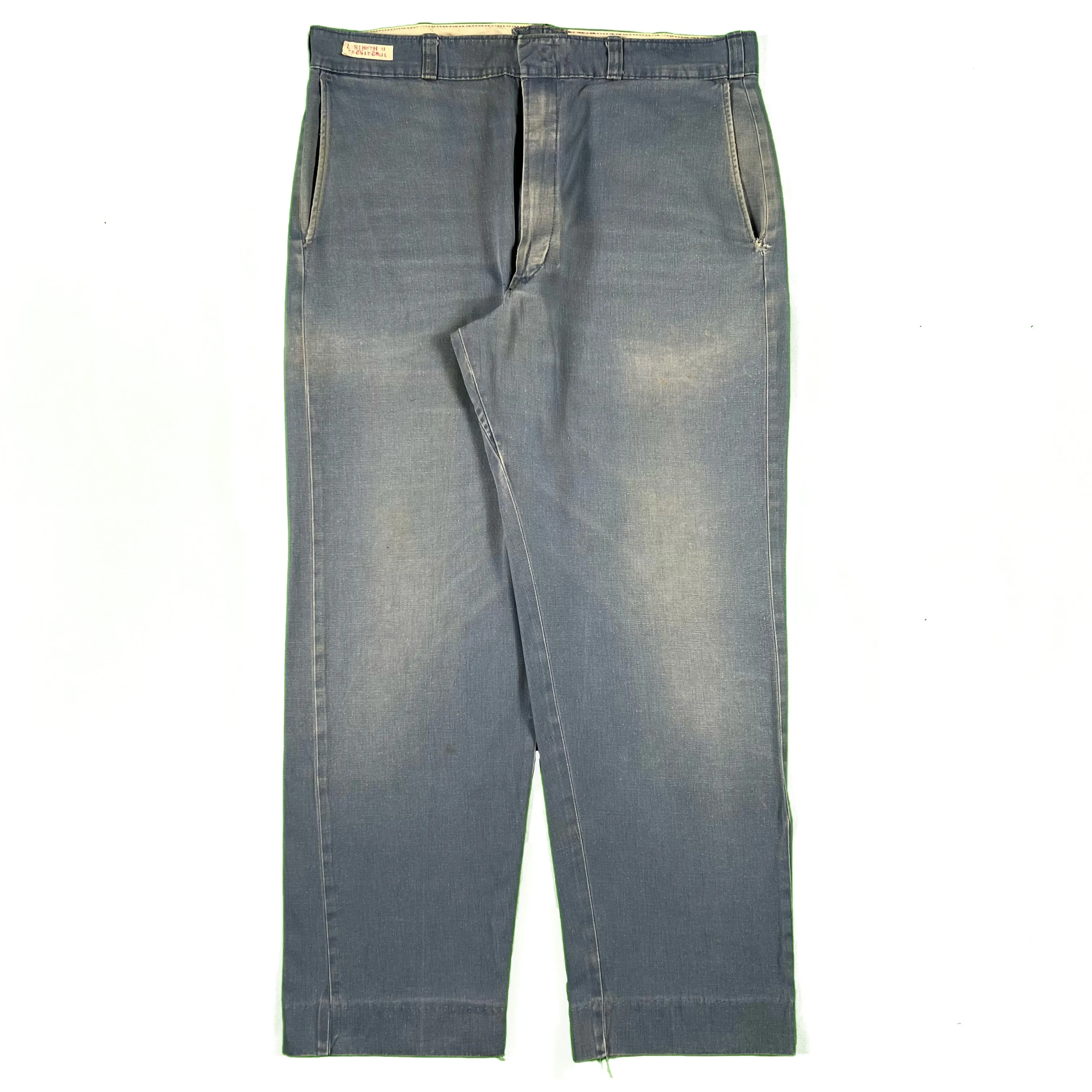 50s Faded Blue Cotton Work Chinos- 35x28.5