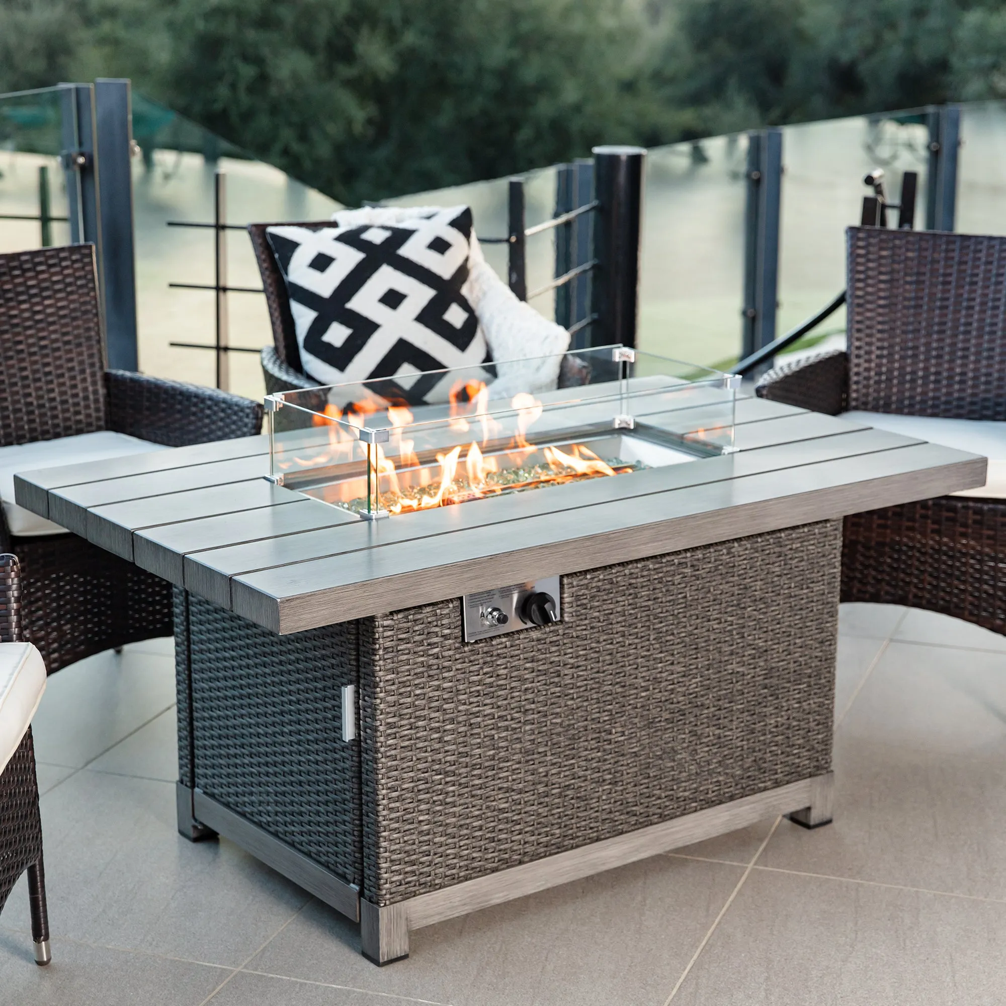 52in 50,000 BTU Wicker Propane Fire Pit Table w/ Aluminum Top, Cover