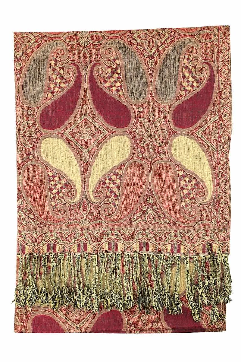 Achillea Burgundy Multi Color Paisley Pashmina