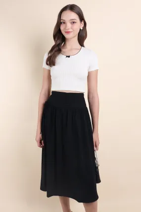 ADORA RUCHED MIDI SKIRT IN BLACK