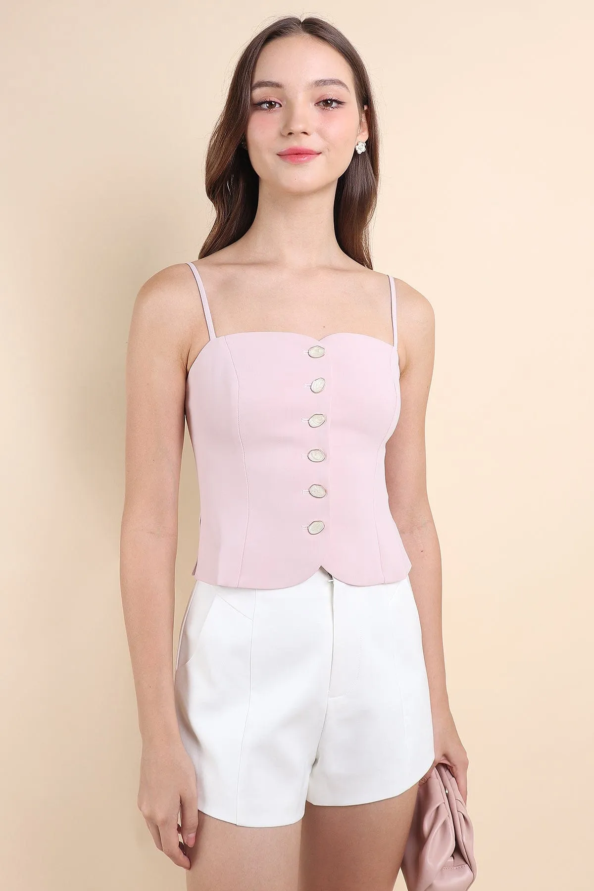 ADORA VEST SPAG TOP IN PINK