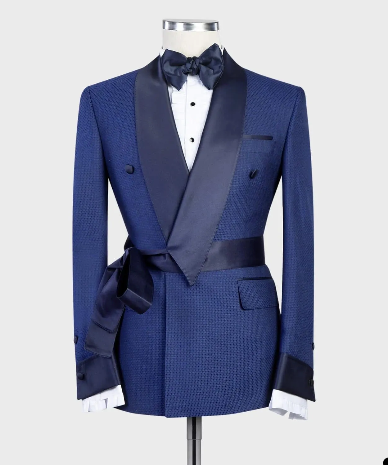 Aidase Classic Men's Suit Shawl Lapel Double Breasted Tuxedos With Belt For Wedding Slim Fit Groom Wear Business 2 Pcs Coat Pants