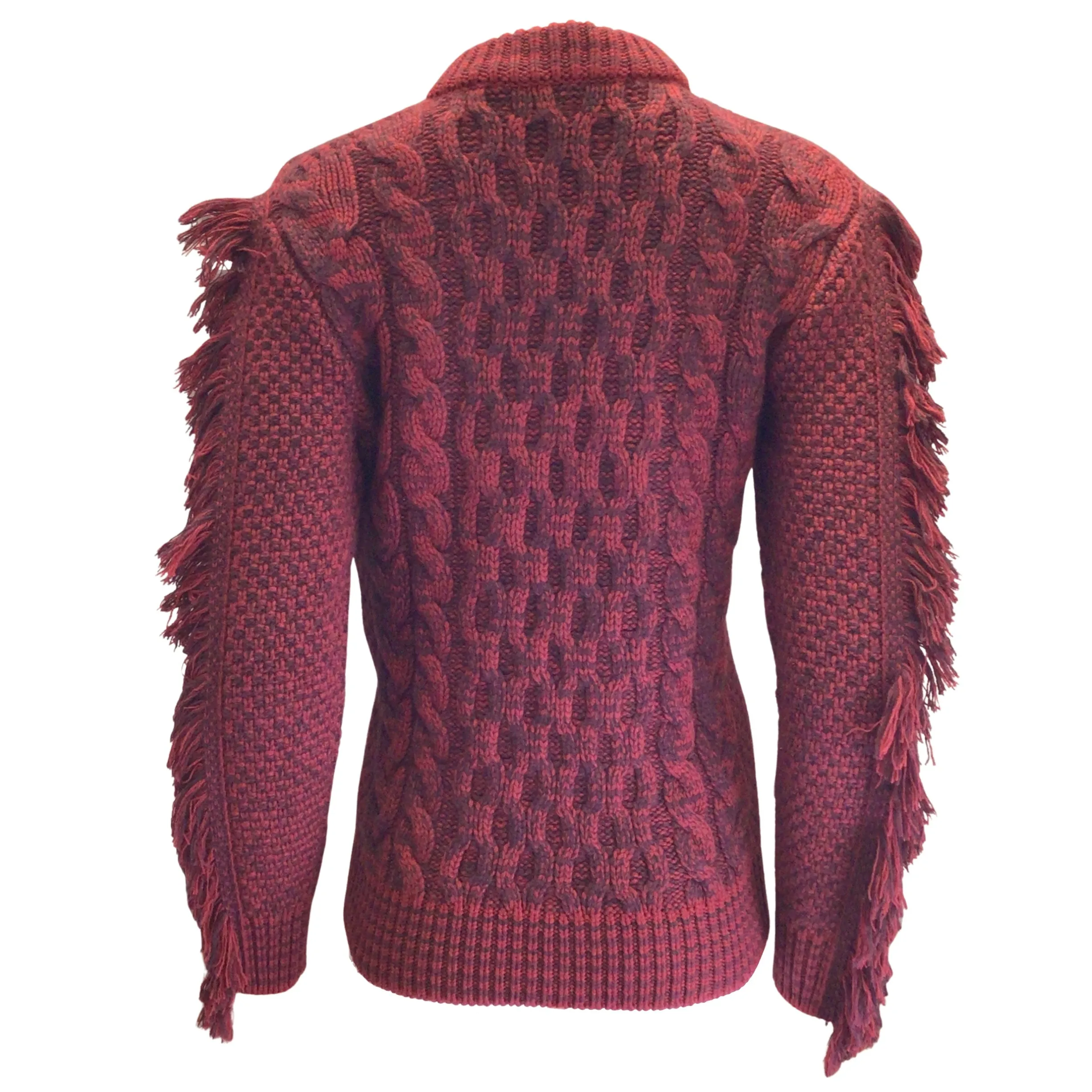 Alanui Red / Burgundy Fringed Detail Long Sleeved Cashmere Knit Pullover Sweater