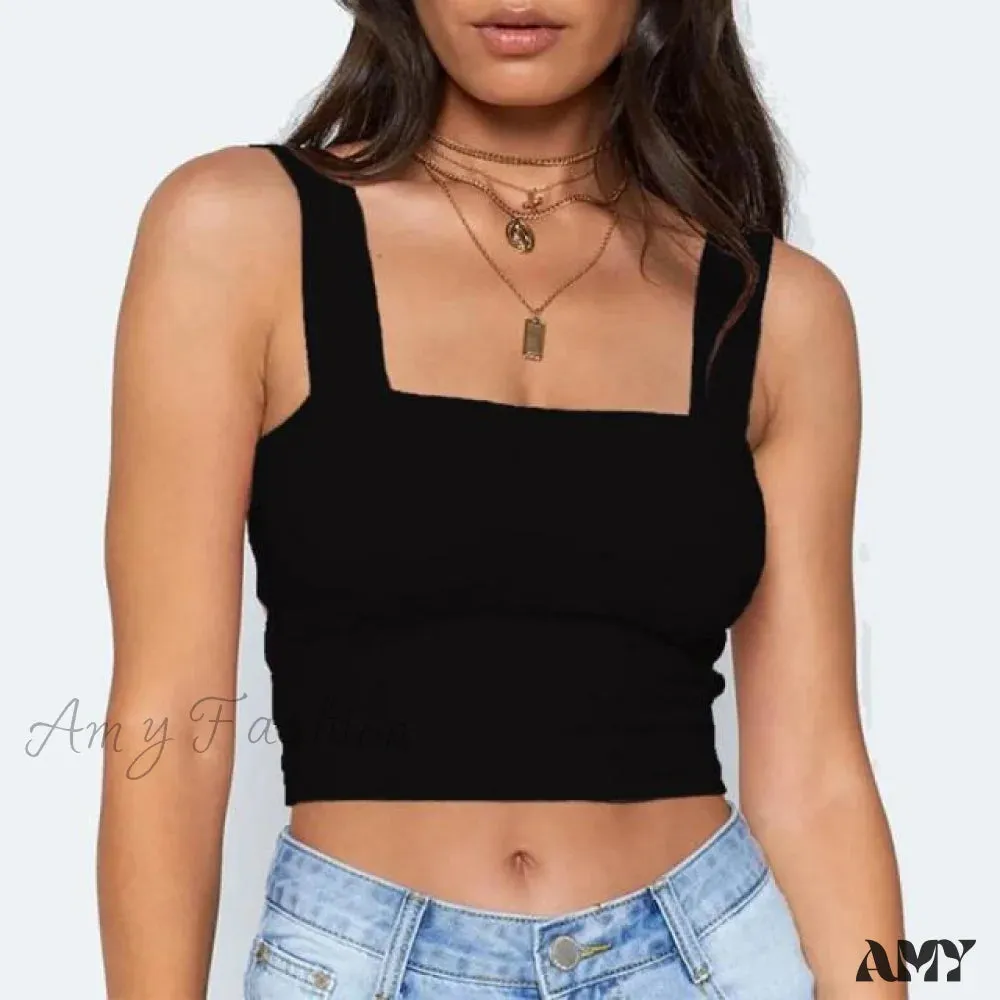 Amy Fashion - Vest Off Shoulder Knitted Candy Colors Crop Tops