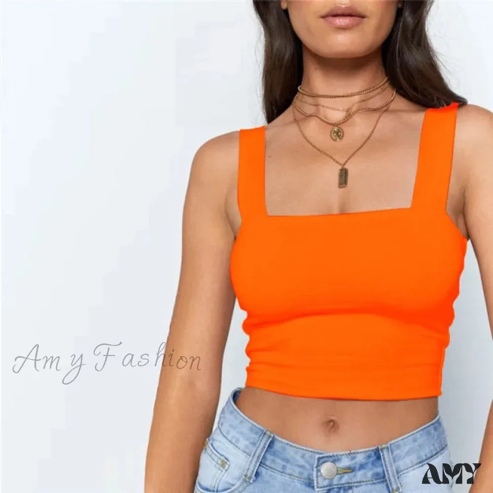 Amy Fashion - Vest Off Shoulder Knitted Candy Colors Crop Tops