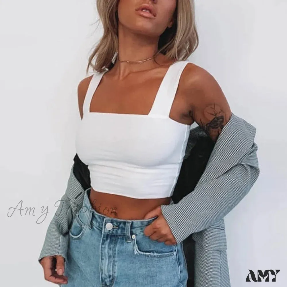 Amy Fashion - Vest Off Shoulder Knitted Candy Colors Crop Tops