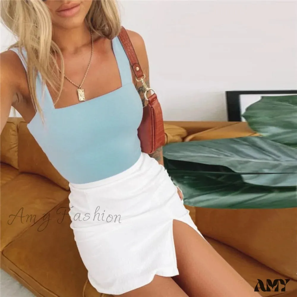 Amy Fashion - Vest Off Shoulder Knitted Candy Colors Crop Tops