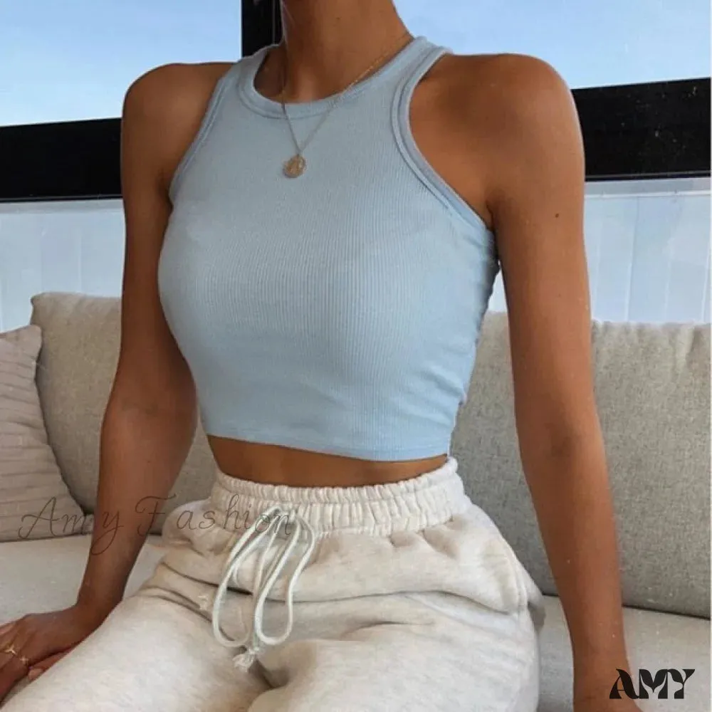 Amy Fashion - Vest Off Shoulder Knitted Candy Colors Crop Tops