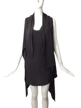 ANN DEMEULEMEESTER- Black Knit & Satin Vest Dress, Size 8