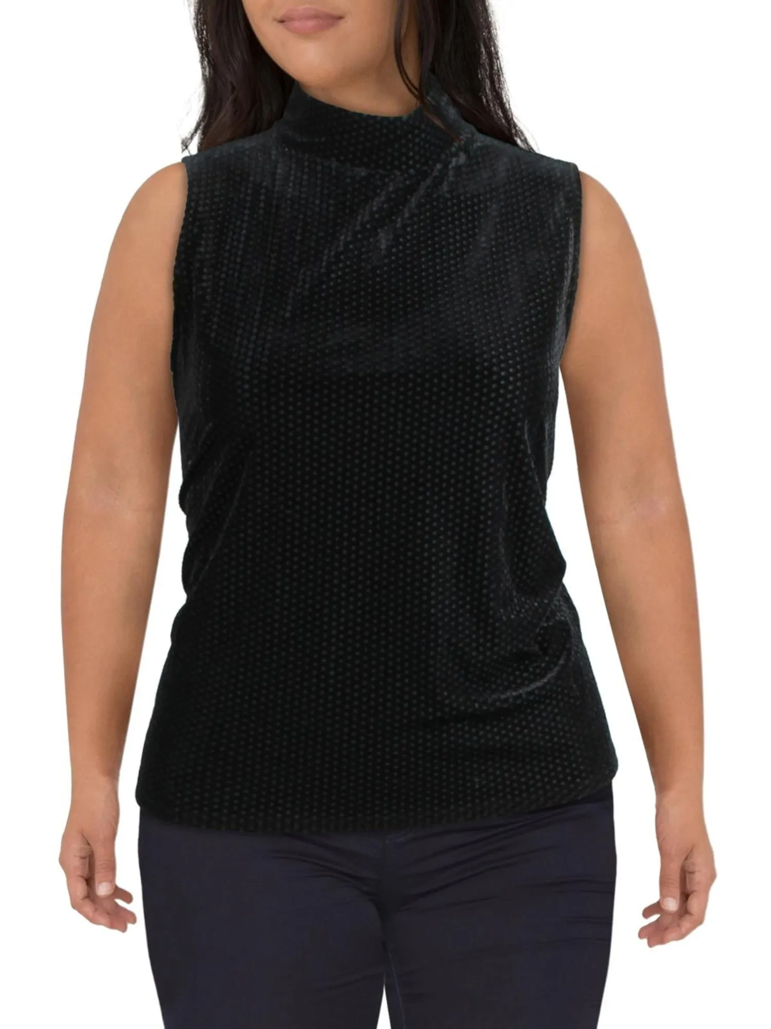 ANNE KLEIN Womens Black Lined Sheer Pullover Sleeveless Mock Neck Top