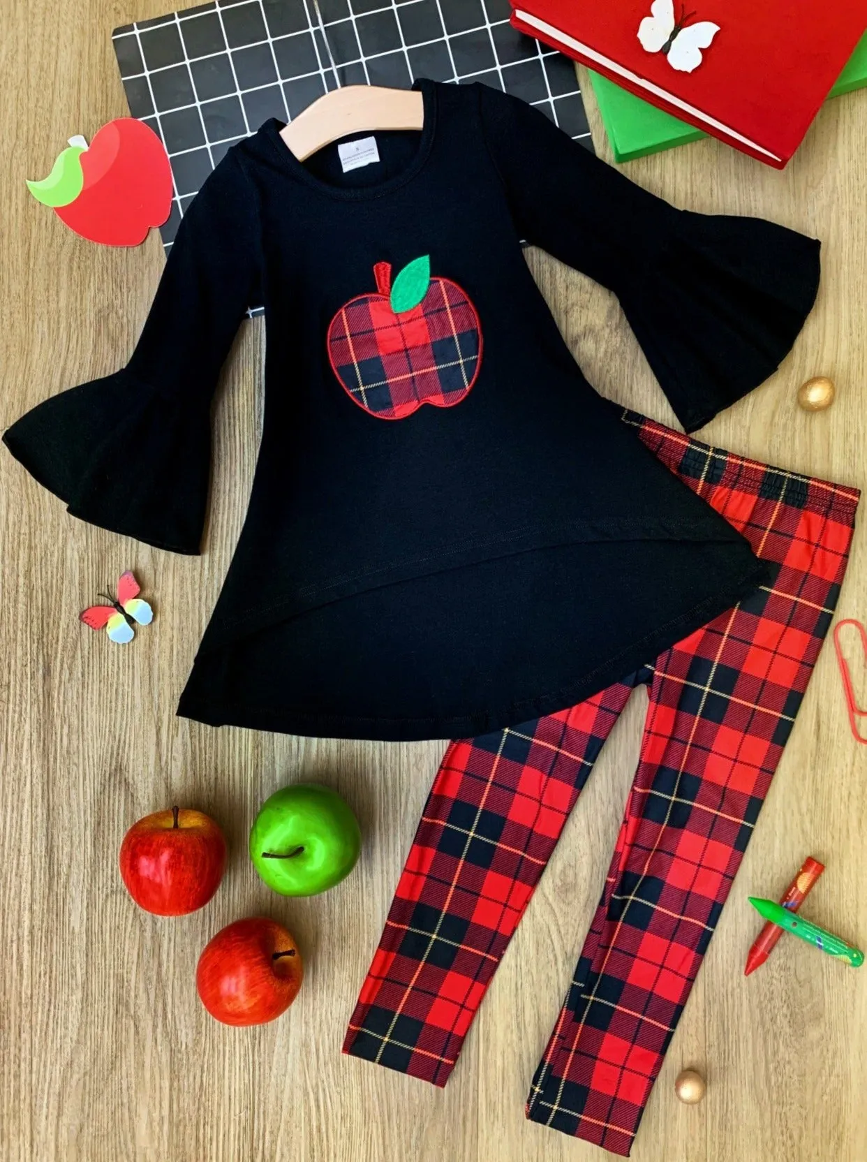 Apple Princess Plaid Legging Set