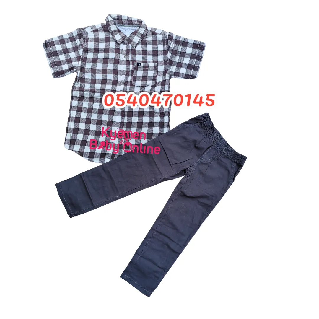 Baby Boy  Short Sleeve Shirt  with Trousers (Calvin Klein) Coffee