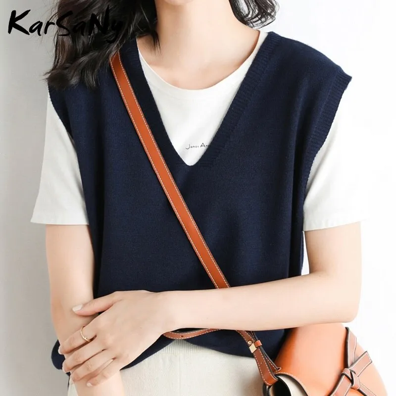 Back To School Insulated Vest For Women Solid Slim Green Sweater Sleeveless Knitted Vest Female V Neck Classic Tops Women's Fashion Vests 2022