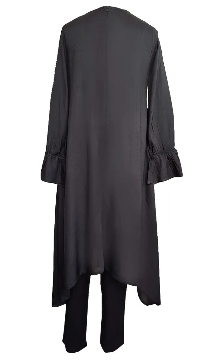 Basic Black Asymmetrical Kurta With Comfortable Bottom