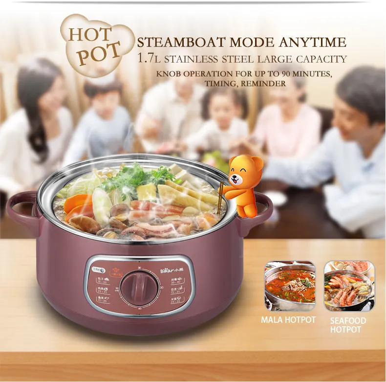 Bear 2in1 Steamer & Steamboat 2 Tier Stainless Steel convenient Steamer 8.0L 800Watt , Food Steamer(DZG-D80A1)