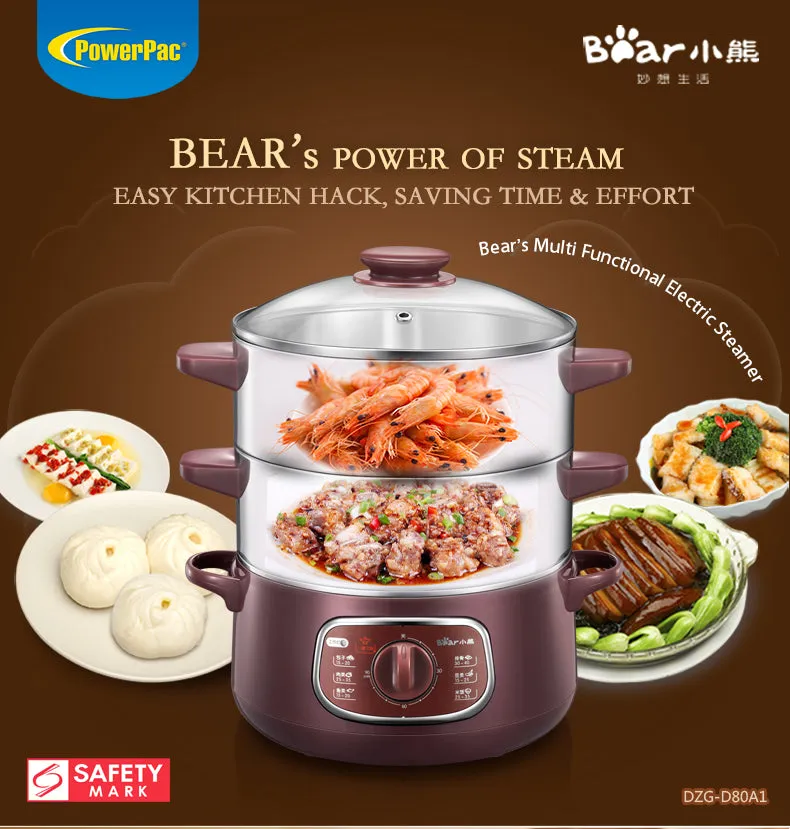 Bear 2in1 Steamer & Steamboat 2 Tier Stainless Steel convenient Steamer 8.0L 800Watt , Food Steamer(DZG-D80A1)