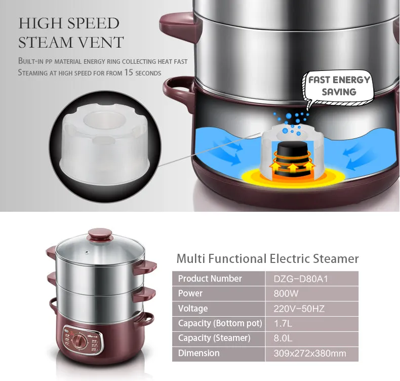 Bear 2in1 Steamer & Steamboat 2 Tier Stainless Steel convenient Steamer 8.0L 800Watt , Food Steamer(DZG-D80A1)