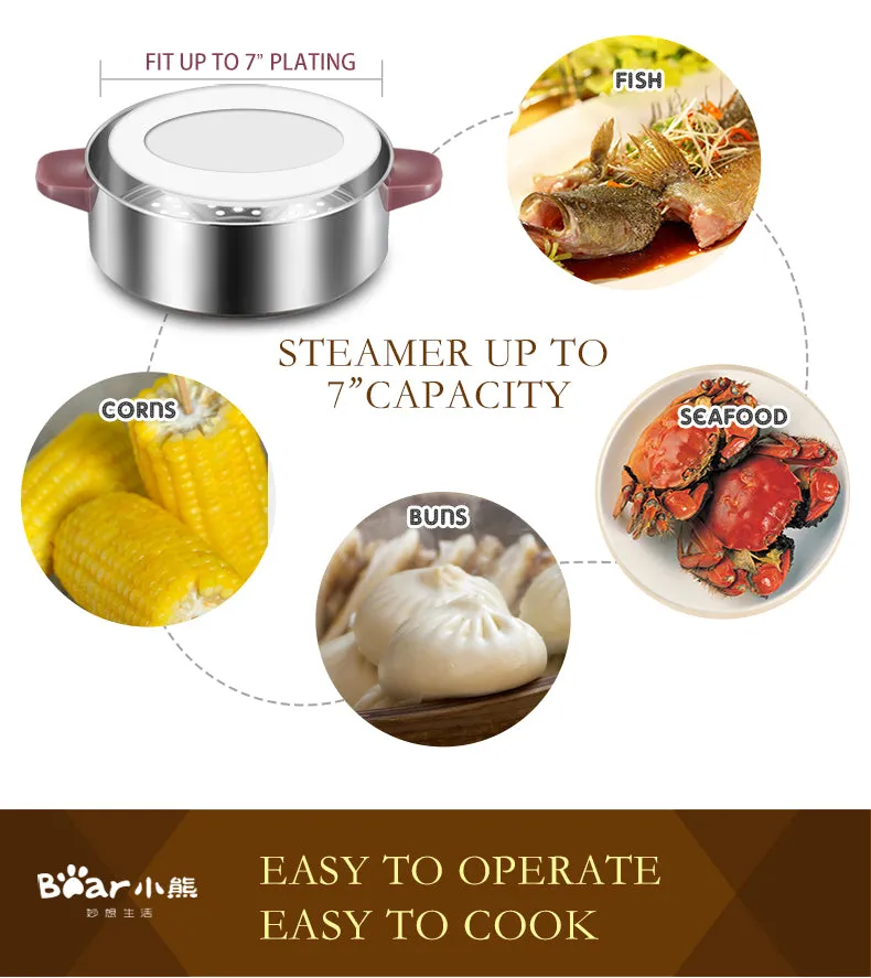 Bear 2in1 Steamer & Steamboat 2 Tier Stainless Steel convenient Steamer 8.0L 800Watt , Food Steamer(DZG-D80A1)