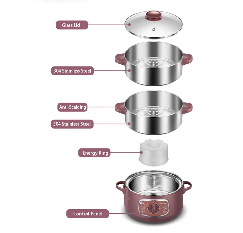 Bear 2in1 Steamer & Steamboat 2 Tier Stainless Steel convenient Steamer 8.0L 800Watt , Food Steamer(DZG-D80A1)