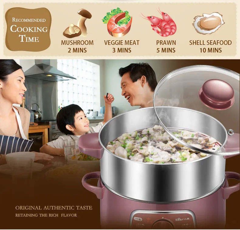 Bear 2in1 Steamer & Steamboat 2 Tier Stainless Steel convenient Steamer 8.0L 800Watt , Food Steamer(DZG-D80A1)