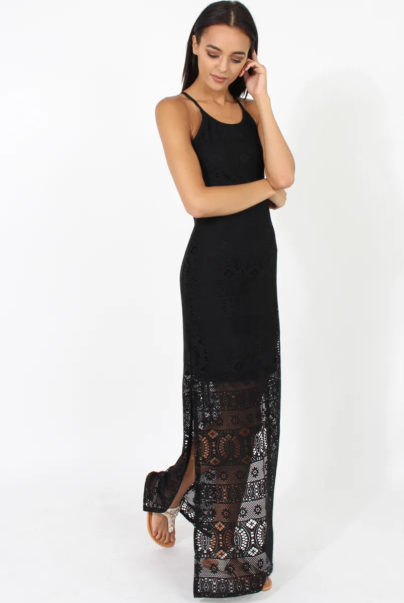 Black Crochet Maxi Dress - Paris