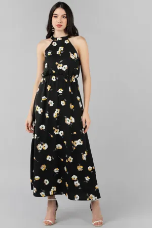 Black Georgette Floral Printed Maxi Dress