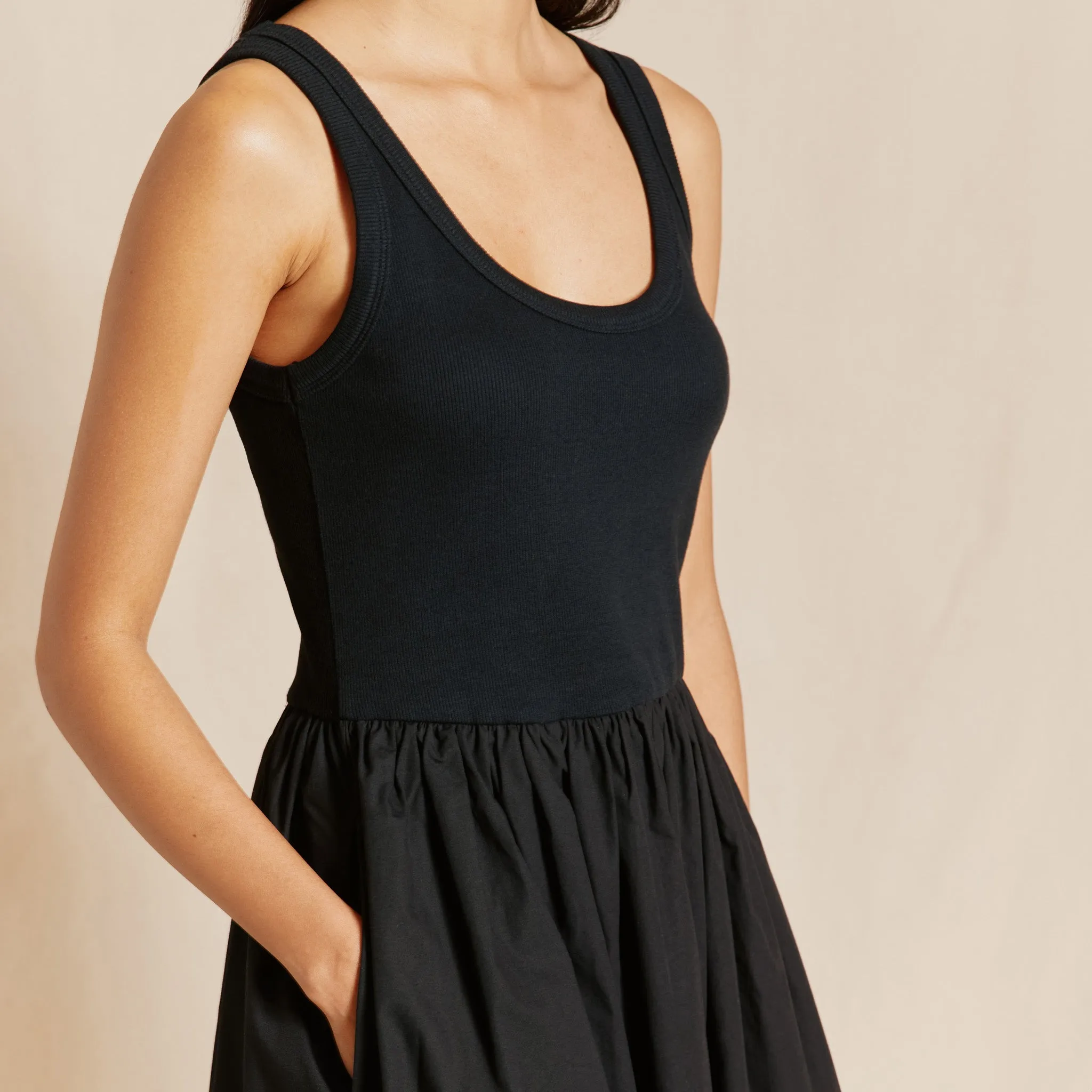 Black Jersey & Woven Mix Vest Dress by Albaray