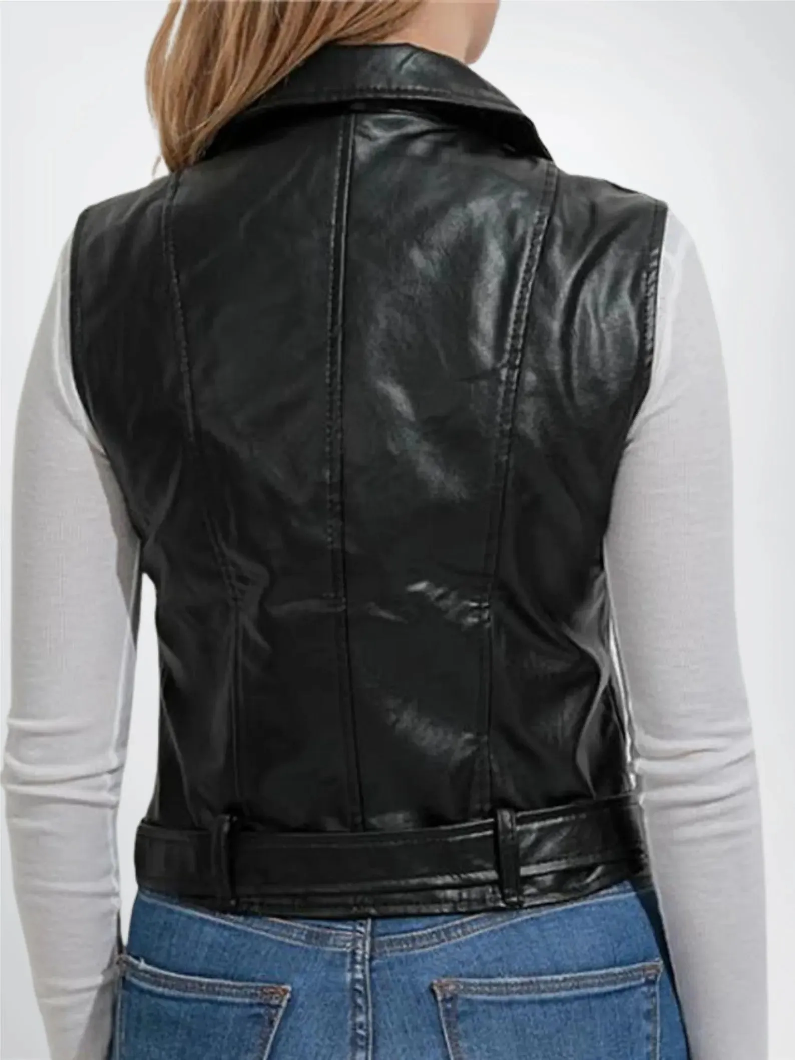 black leather biker vest womens