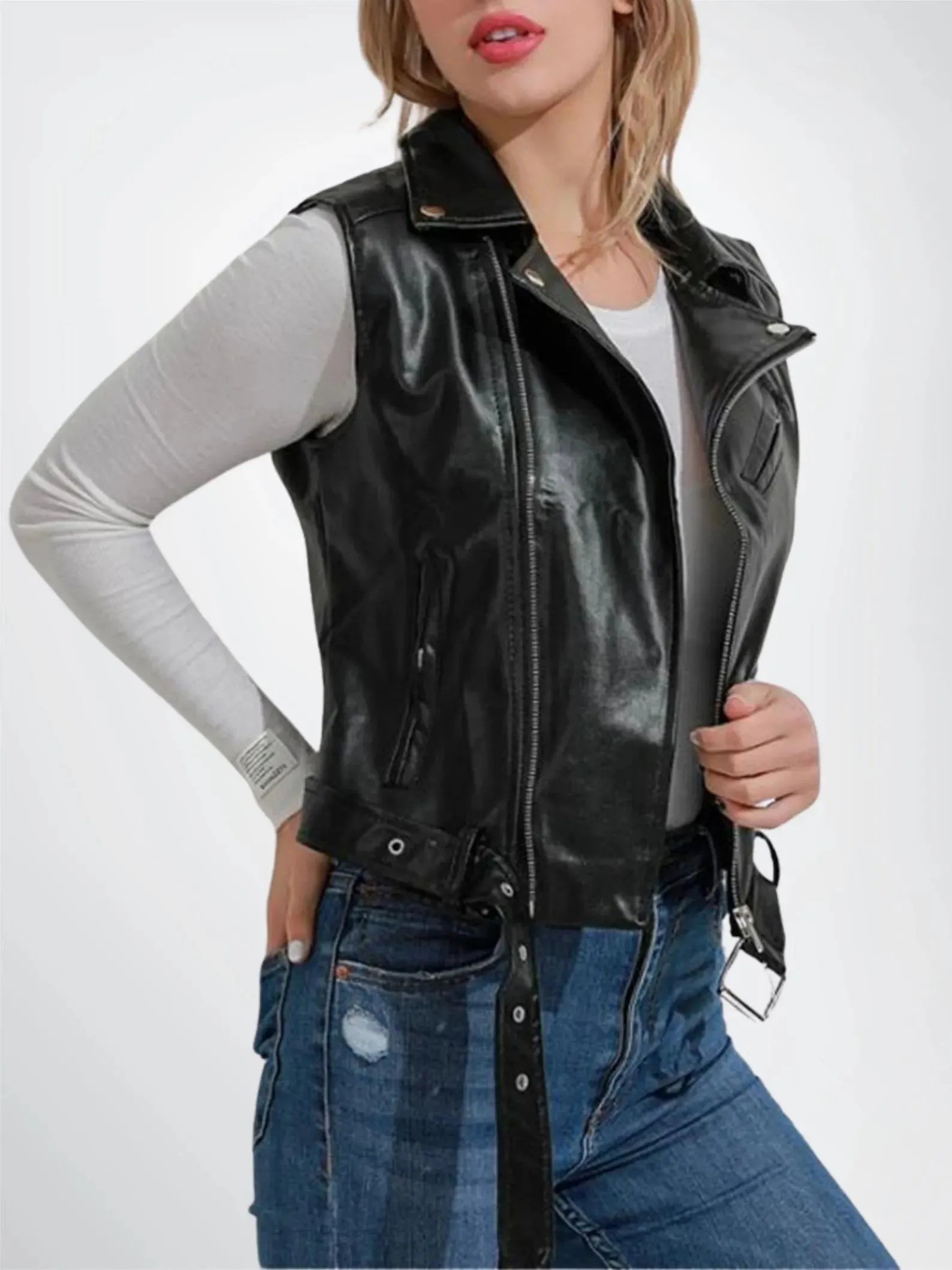 black leather biker vest womens