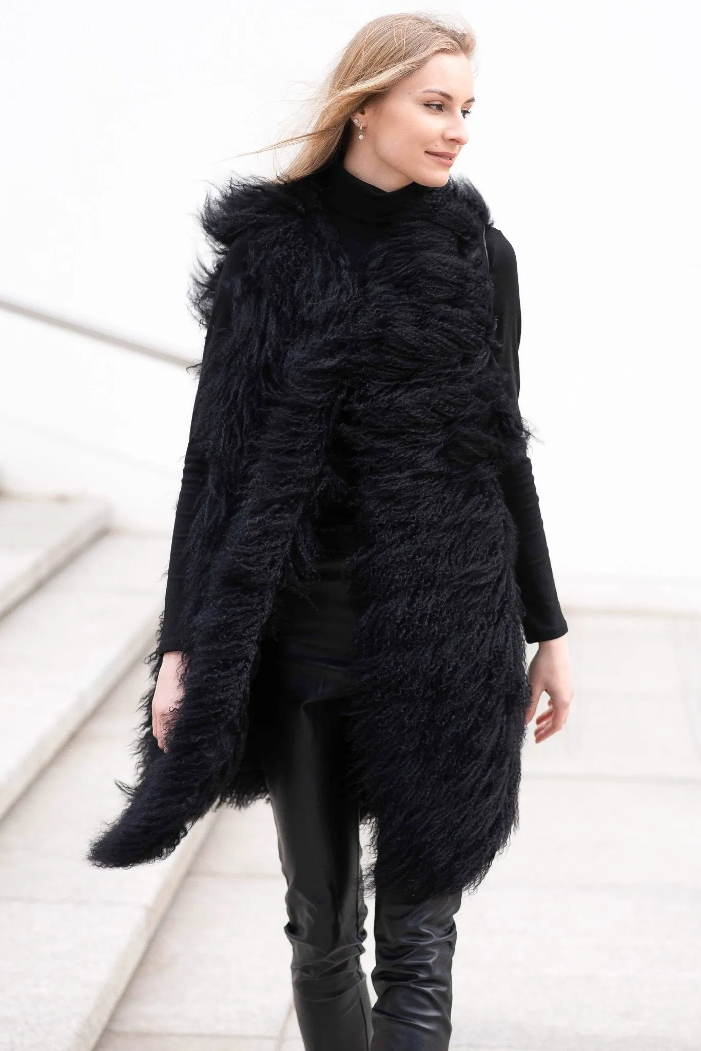 Black Mongolian Lamb Fur Vest