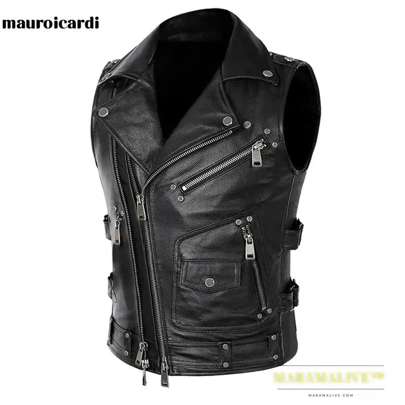 Black Motorcycle Pu Leather Vest Men Zipper Pockets Plus Size Faux Leather Biker Sleeveless Jacket 4xl 5xl