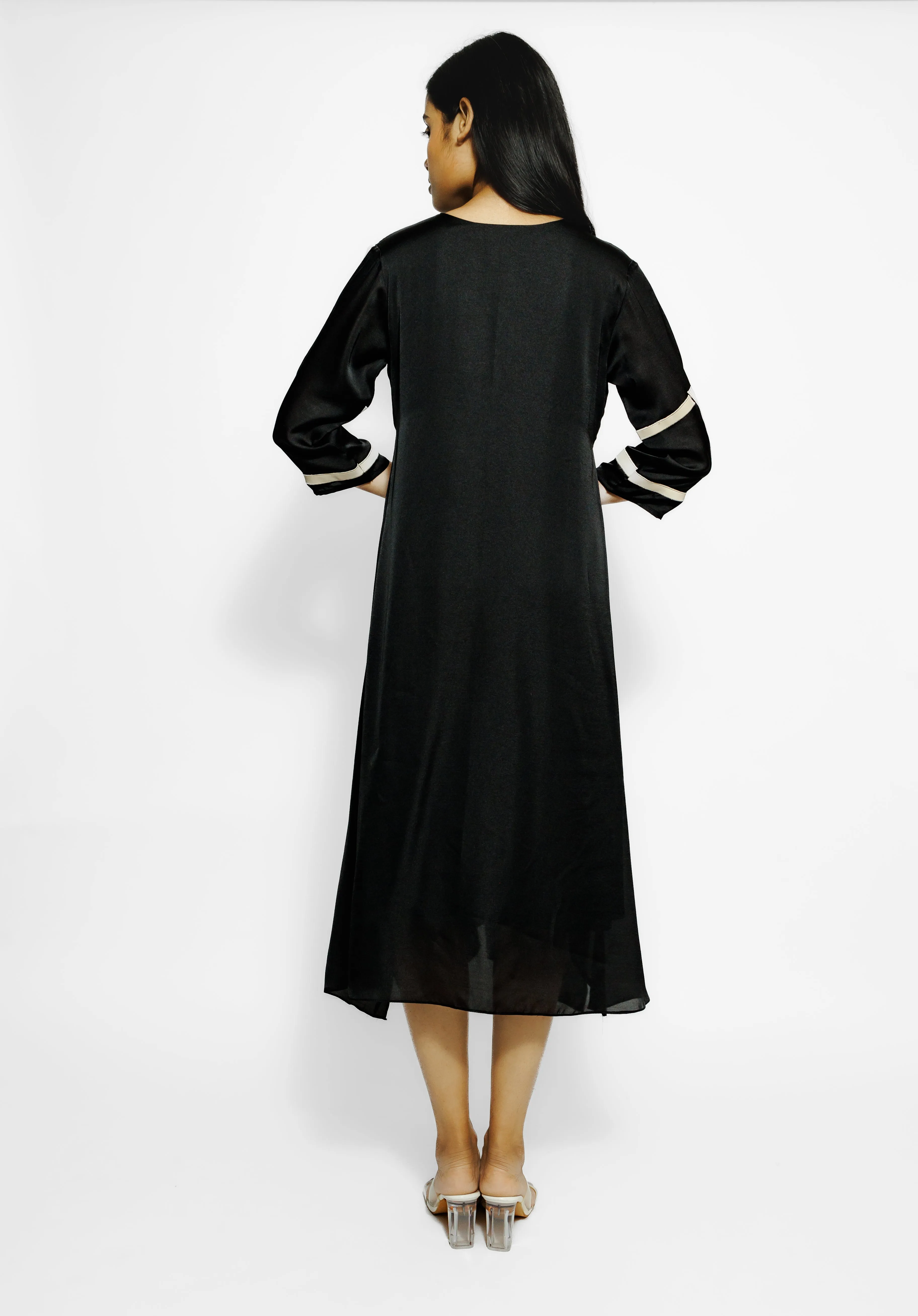 Black Stripes Mulberry Silk Tunic Dress