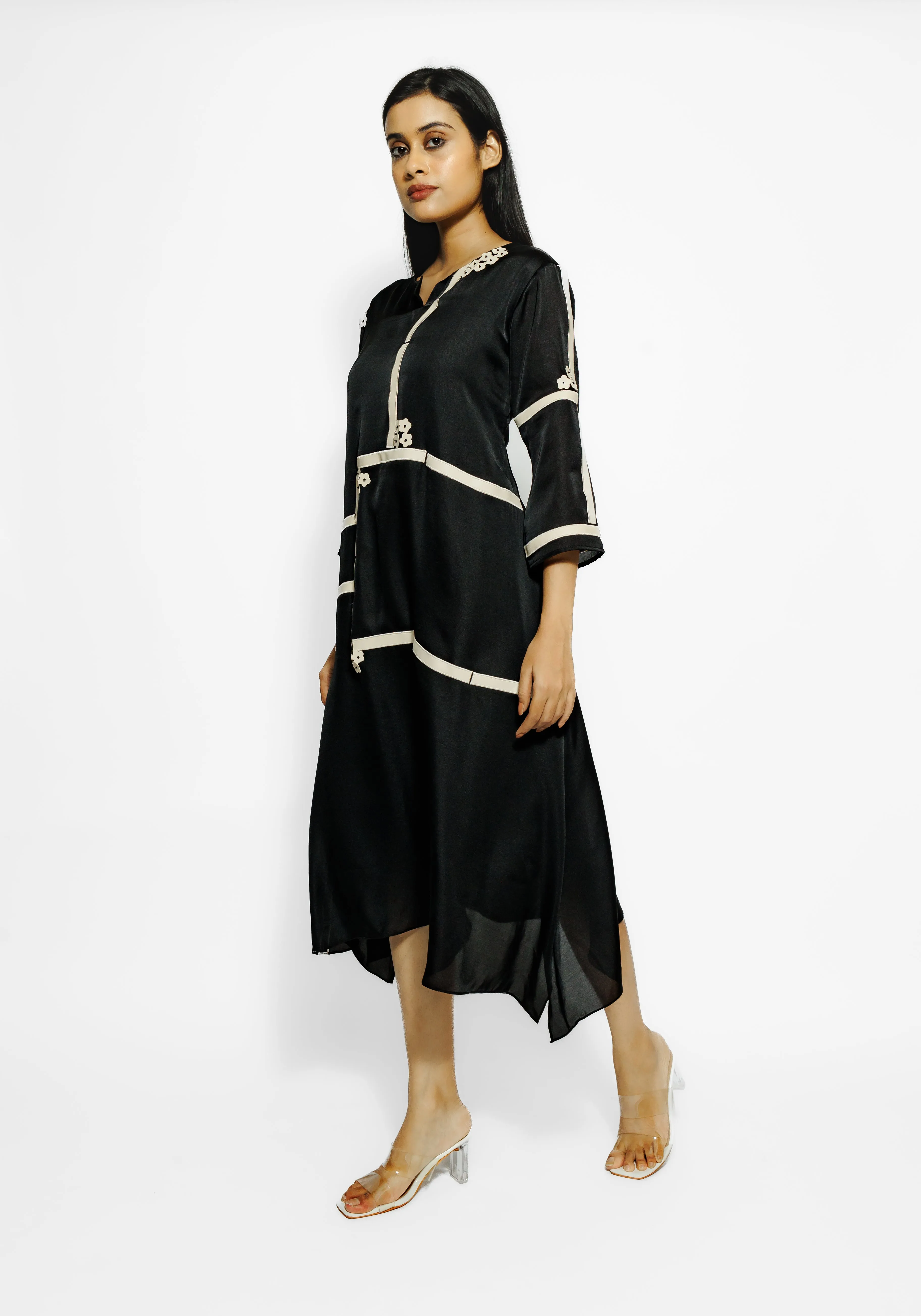 Black Stripes Mulberry Silk Tunic Dress