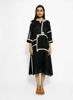 Black Stripes Mulberry Silk Tunic Dress