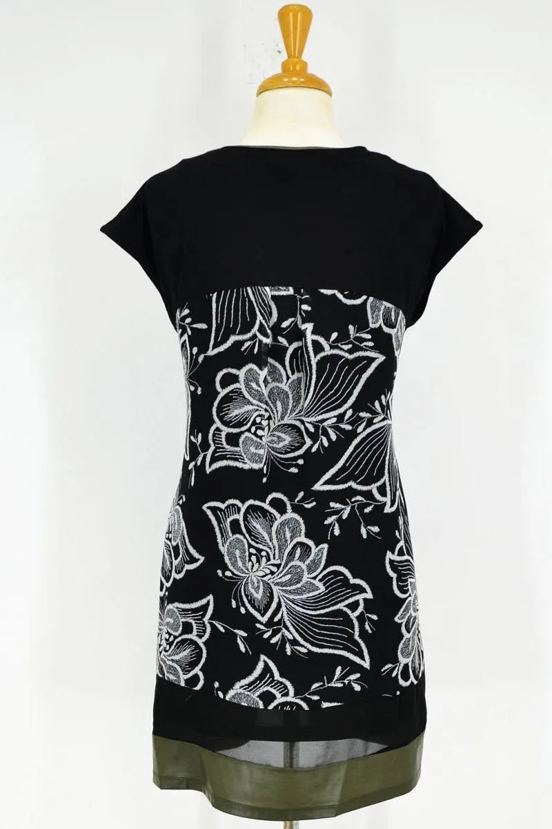 Black White Floral Tunic