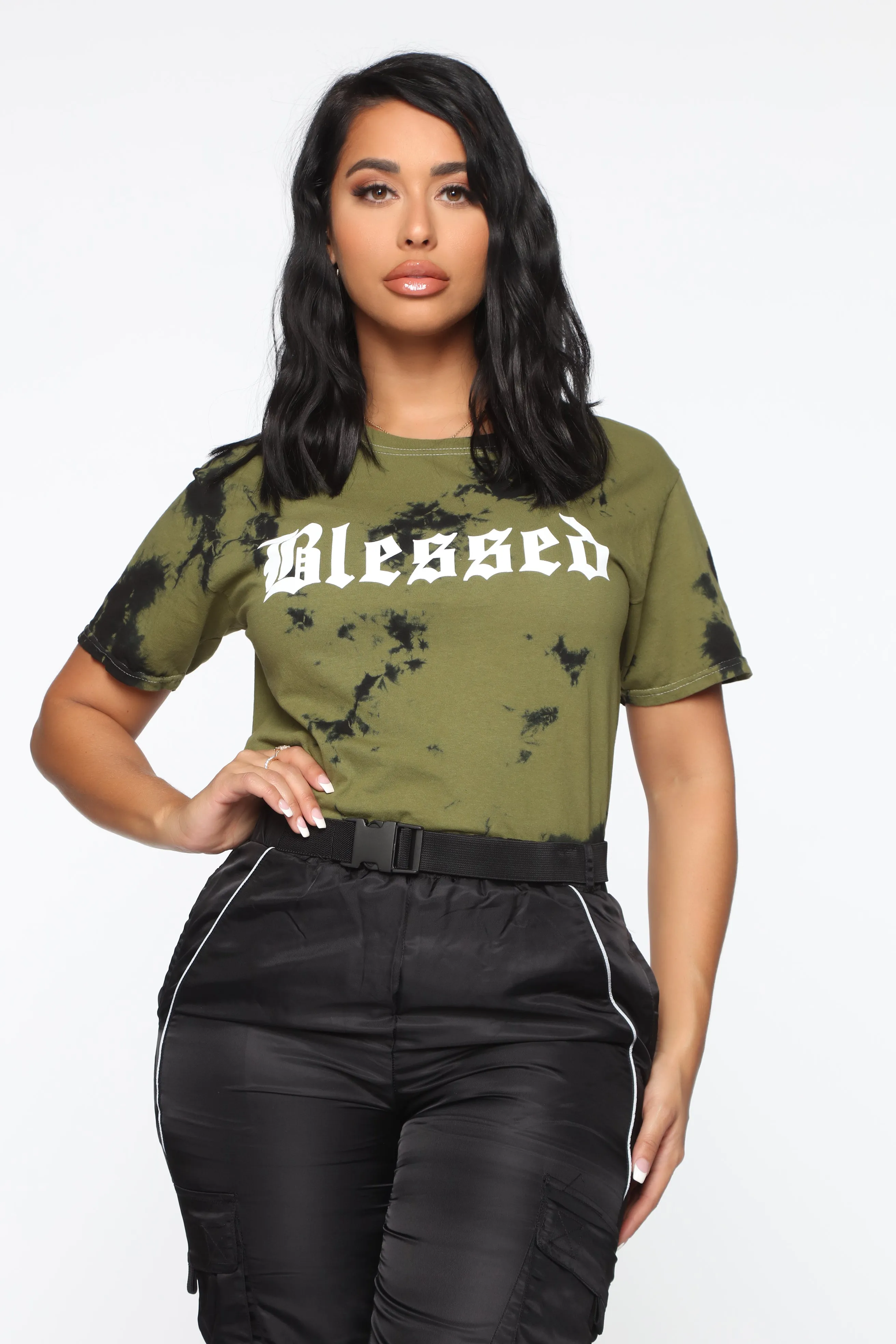 Blessed Tie Dye Tunic Top - Olive Combo