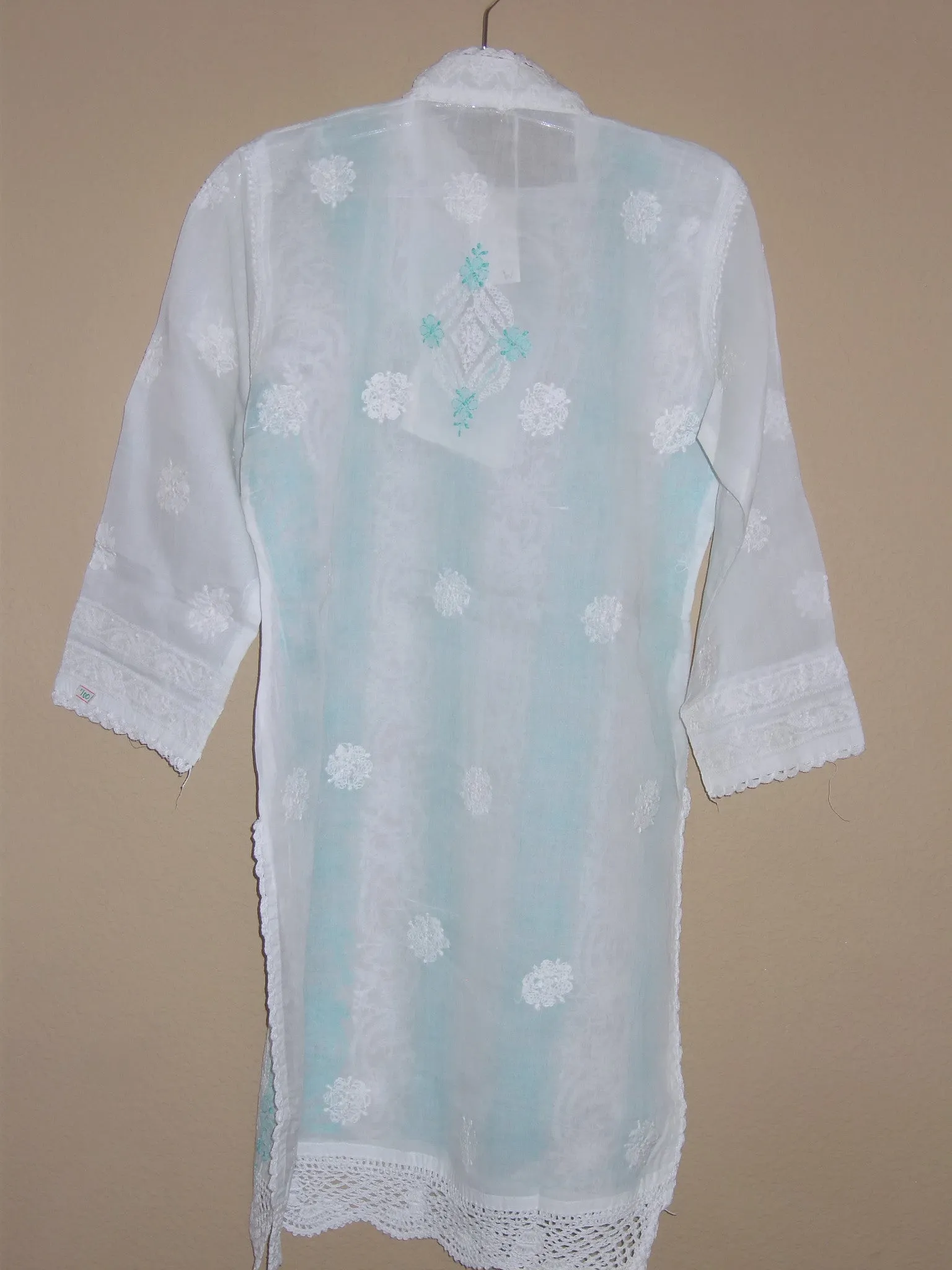 Blouse 478 White Cotton Embroidered Tunic Top Kurti Medium M Size